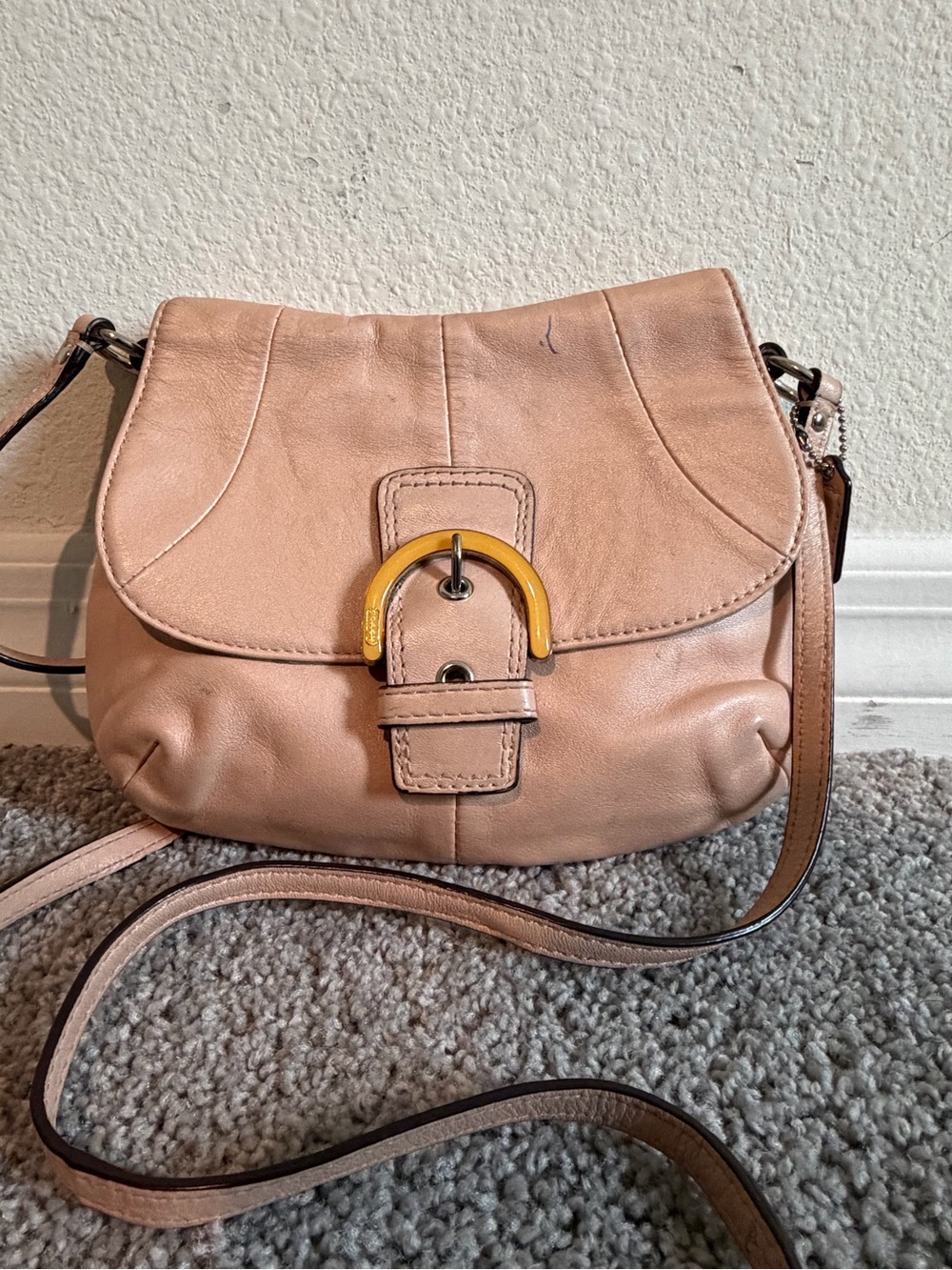 Blush Leather Crossbody Bag with Buckle Detail